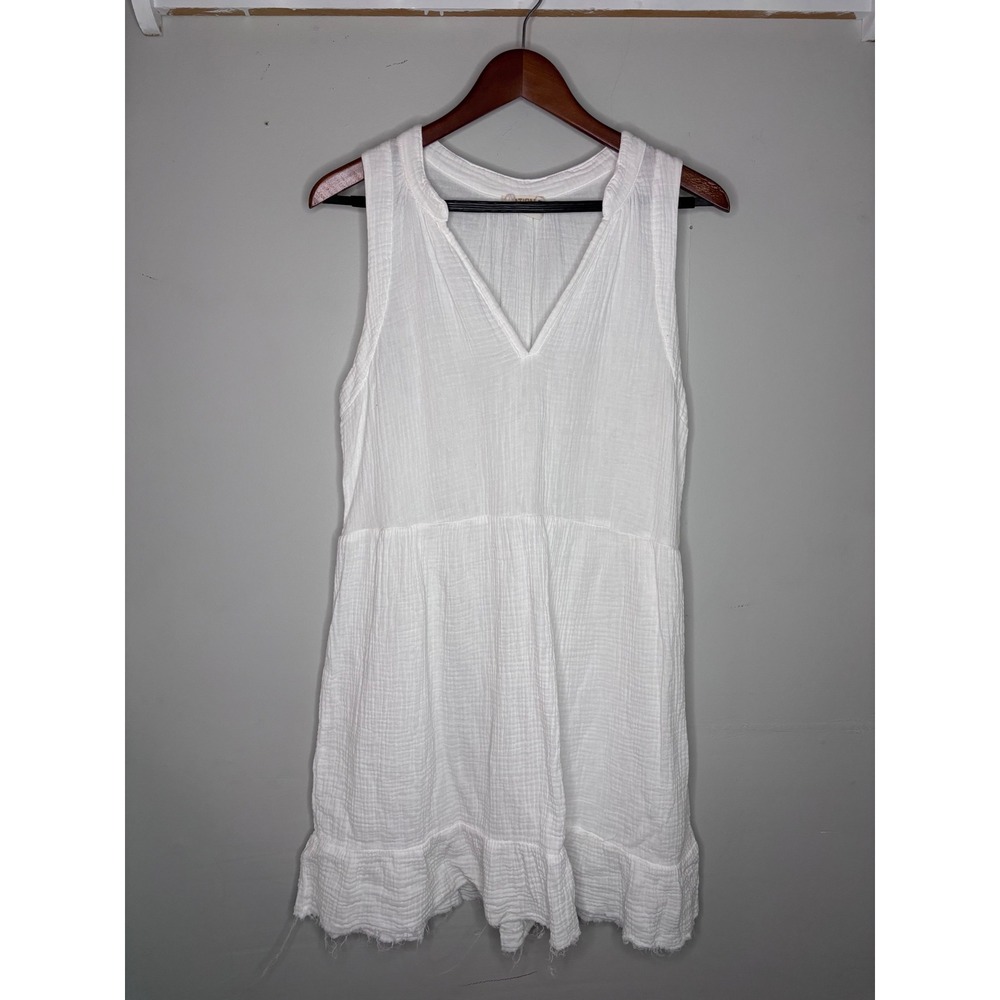 Nation LTD Cotton Gauze Mini Dress White Ruffle Hem Sleeveless Womens M